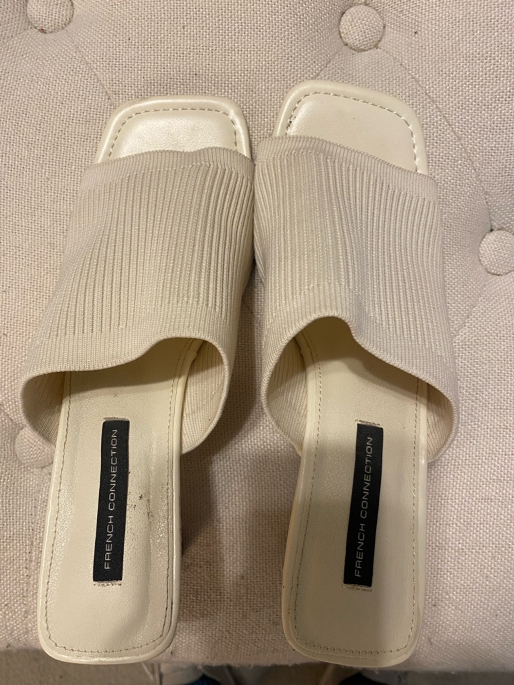 French Connection Neutral Knit Slide Mules in Cream